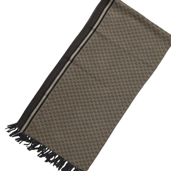 Gucci Vintage Brown & Tan Reversible Small GG Logo Print with Stripe Scarf - Picture 2 of 10
